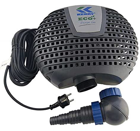 ECO Teichpumpe KEE05000-5000 L/H, nur 22 Watt energiesparend, Vorfilterkammer, 3m Förderhöhe, 10m Kabel, Wasserpumpe für Brunnen, Teich und Bach, Brunnenpumpe | Gartenteichpumpe