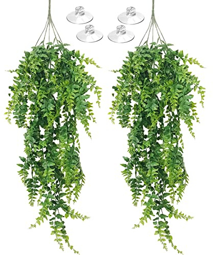 NA Allazone Plante Artificielle Lierre Vigne Boston Faux Feuilles Suspension Plante Faux Lierre pour Intérieure Extérieure Decoration, Lézards Décorations D'habitat de Réservoir (Vert 2 PCS)