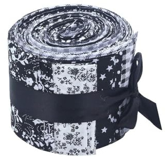 CraftsFabrics Patchwork Stoffe Paket – 20 Stück Jelly Roll Stoffstreifen 6×107 cm – 100% Baumwolle Stoffe Schwarz – Baumwollstoff für Nähen, Quilten, Patchwork, Basteln, DIY Projekte, Dekoration