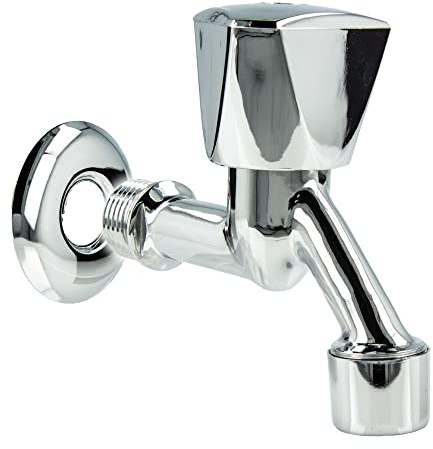 tecuro Auslaufventil mit Haubengriff 1/2 Zoll, mit Strahregler, Wandrosette, Messing hochglanzverchromt - 22785-W