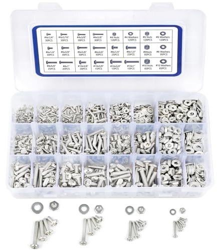 1200PCS Machine Screw Assortment Kit, JROUTH Phillips Pan Head #4-40#6-32#8-32#10-24 Assorted Nuts Bolts and Flat Washers Set, 304 Stainless Steel Hardware Assortment with Storage Case