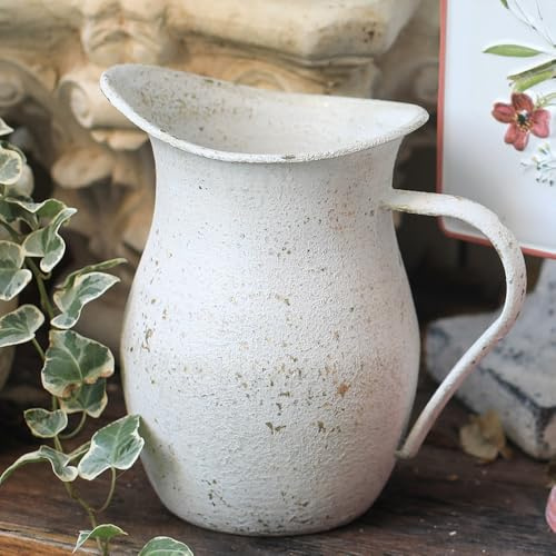 BIG FORTUNE Vintage Metall Milchkännchen Dekorative Krug Vase Rustikale Bauernhaus Große Vase für Blumen Zuhause Vintage Dekorativer Krug Küche Dekorationen Weiß