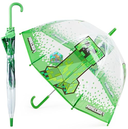 Minecraft Ombrello Pieghevole - Ombrello Trasparente Portatile Ombrelli Da Pioggia Antivento Anti UV Ombrello Bambino Unisex Gadget Originale (Trasparente/Verde)