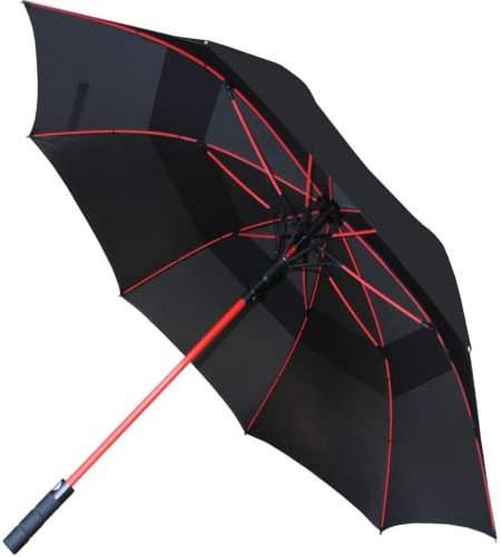 COLLAR AND CUFFS LONDON 95KPH Parapluie Golf Solide - Grande Taille XL - Parapluie Canne Automatique Resistant Vent Fort Tempete - Toile Aérée - Homme Femme Fibre de Verre en Rouge - Noir