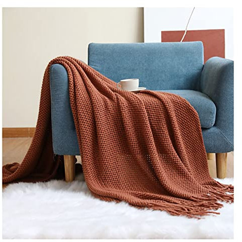DAIHAN Nordischer Stil Sofadecke Decke Gestrickte Schaldecke Einfarbig Bett Handtuch Sofa Stricken Häkeldecke Kuscheldecke reversibel werfen mit Quaste für Couch, Bett Jtang