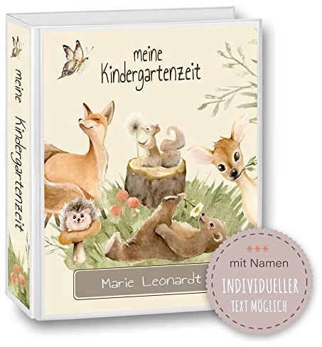 Kindergarten Ordner personalisiert mit Namen und Wunschtext Woodland Waldtiere Gruppe A4 Watercolor - Meine Kindergartenzeit Kindergartenordner Portfolioordner Sammelordner Junge Mädchen
