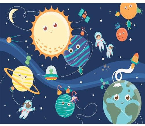 decomonkey Premium Fototapete Kinder Kinderzimmer 350x256 cm Tapete Fototapeten Vlies Tapeten Vliestapete Wandtapete moderne Wand Wandbild Schlafzimmer Wohnzimmer Weltall Sonne Planeten
