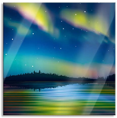 Pixxprint Glasbild, Wandbild auf Echtglas, Polarlichter in Alaska, 60x60 cm, inkl. Aufhängung und Abstandshalter