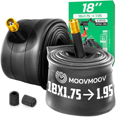 MOOVMOOV Fahrradschlauch 18 Zoll - Für Reifen 18x1.75, 18x1.85, 18x1.90 und 18x1.95 mit ETRTO 47-355 bis 50-355 - Schrader Ventil - 2er Set - Fahrrad & mehr