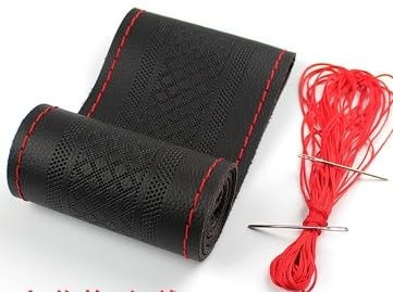 Anti-Rutsch-Lenkradabdeckung Uiversal Echtes Leder 42/45/47/50 cm Handgenähter Auto-Lenkradbezug für Bus für LKW-Lenkrad (Color : Red 47cm)