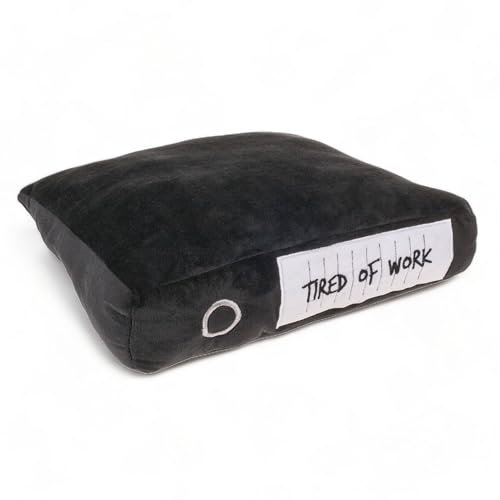MIJOMA 'Tired of Work' Kuschelkissen in Form eines Aktenordners - Perfektes Mitbringsel fürs Büro, Polyester 180g, Schwarz/Weiß, 28x30cm - Das Pausenkissen für Zwischenablagen und Schreibtische