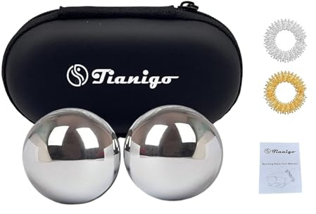 Tianigo Stainless Steel Baoding Balls Set,1.57 Inches Chinese Health Balls, Metal Stress Relief Hand Massage Balls No Chime for Hand Exercise, Hands Therapy