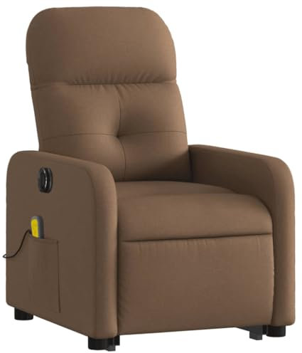 vidaXL Massagesessel, Sessel mit Aufstehhilfe Elektrisch, Relaxsessel mit Liegefunktion Vibrationsfunktion, Fernsehsessel Liegesessel Aufstehsessel, Braun Stoff