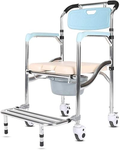 DIIDIIFF Badhocker, Toilettenstuhl für ältere Menschen, Toilettenstuhl mit gepolstertem Sitz und gepolsterter Rückenlehne, rollstuhlgerechte Badebank, fahrbar