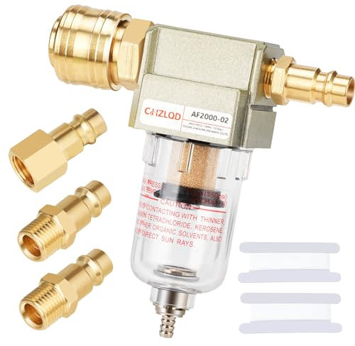 1/4 Inch Water and Oil Separator, Compressor Water Separator, Compressed Air, Air Filter, with 4 Quick Connectors and 2 Teflon Tape, for Attaching to Compressors or as Intermediate Connection in the