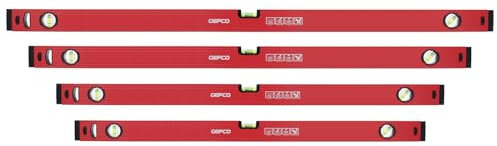GEPCO Lot de 4 niveaux à bulle professionnels 100 + 120 + 150 + 180 cm en aluminium 1,2 mm Balance directionnelle 3 fioles