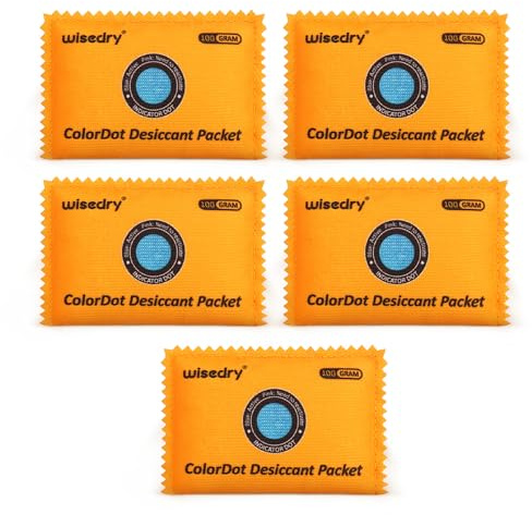 wisedry 100g x 5 Wiederverwendbare Trockenmittelpakete, wiederaufladbare farbige Kieselgel-Trockenmittelpakete, Feuchtigkeitsabsorber für Koffer, Safe, 3D-Filamente, Elektronik