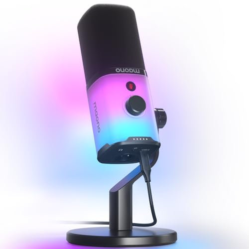 MAONO XLR Gaming Mikrofon mit Software, Dynamisch USB Microphone PC mit RGB für Podcast, Streaming mikrofon mit Geräuschunterdrückung, Stummschalttaste, Verstärkungsregler, Tischständer-PD100X
