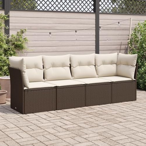 Homgoday 4-TLG. Garten-Sofagarnitur mit Kissen Gartensofa Gartenlounge mit Stauraum Balkonmöbel Garten Loungesofa Ecklounge Sitzgruppe Gartenset für Balkon Terraza Braun Poly Rattan