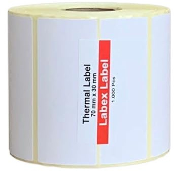 Thermoetiketten 75x30 mm auf Rolle – Produktetiketten Inventaretiketten – 3 Rollen 3000 Etiketten – Thermodirekt ohne Farbband – kompatibel mit Zebra, TSC, Godex – Labex Label