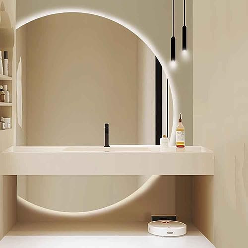 KAYEF Specchio da Bagno dimmerabile a 3 Colori Grande Specchio da Toilette HD Specchio da Camera antiappannamento a Mezzaluna con Interruttore tattile per l'arredamento degli ingressi (Colore: Tag