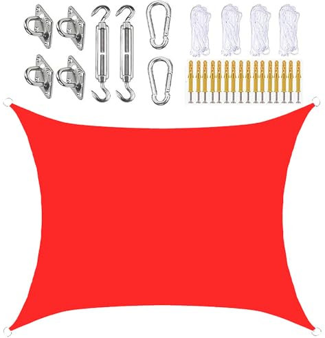 SLDAGe Vela Ombreggiante 3x4 Rettangolare Kit Fissaggio Vela Ombreggiante Parasole Protezione Raggi UV, Tenda a Vela Ombreggiante Impermeabile per Esterno Giardino Terrazza - Rosso,3x4m