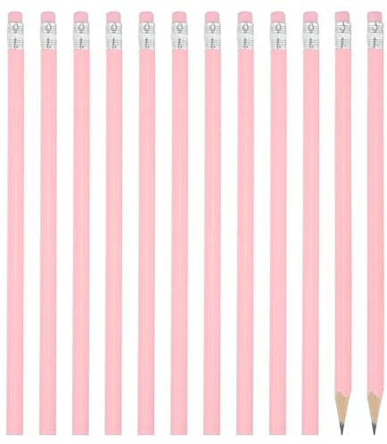 PATIKIL Round Pencils, 12 Pack Triangle HB Graphite Pencil Woodcase Wooden Pencils with Eraser for Classroom Office Writing Drawing Supplies, Pink