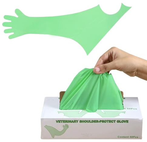 OhMill – Guantes desechables veterinarios – Guantes largos sin látex, polvo – Manoplas estériles impermeables para la inseminación artificial – Exámenes veterinarios