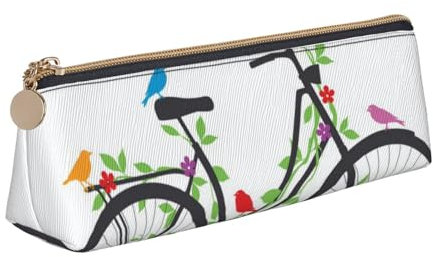 POKIKKJH Trousse à stylos avec motif oiseaux et fleurs sur vélo, boîte de papeterie scolaire, sac de rangement, rangement à fermeture éclair, petite trousse à stylos adaptée pour les filles et les