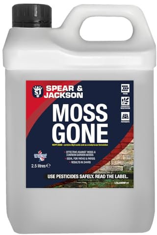 Spear & Jackson Moss Gone Moss Killer, 2.5 Litres, For Paths, Patios, Roofs, Walls, Tarmac, Gravel