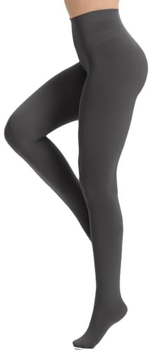 DUCMODA Womens 80 Denier Opaque Tights, Soft Solid Color Footed Tights for Women, Stretchy Pantyhose with 30+ Colors(S-M-Charcoal Grey)