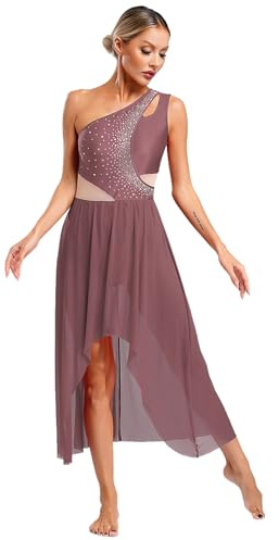 Manyakai Costume Ballet Contemporain Femme Une épaule Strass Jupe Tulle Fluide Rose poussiéreux S