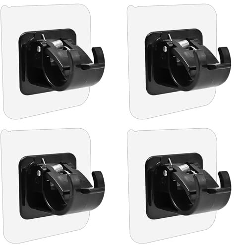 LICQIC 4 Pcs Self Adhesive Curtain Rod Bracket, Curtain Pole Wall Brackets Fixing Rod Holder, No Drill Drapery Hook Holder for for Home Kitchen Bathroom (Black)