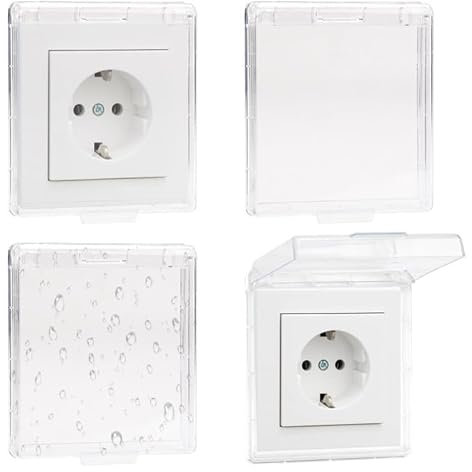 4 Pièces Cache Interrupteur Mural, Type 86 Cache Prise Etanche Electrique Murale,Réversible Cache Prise Etanche Adhésif, Fin Cache Prise Electrique Murale pour Salle de Bain, Maison (Transparent)