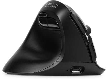 DELUX Left Handed Wireless Ergonomic Mouse, Small Hand Vertical Mouse, Silent Click, 4000 DPI, 6 Buttons, Rechargeable, 2.4G/BT Dual-mode for Carpal Tunnel, for Laptop/PC (M618MINI ZD-Black)