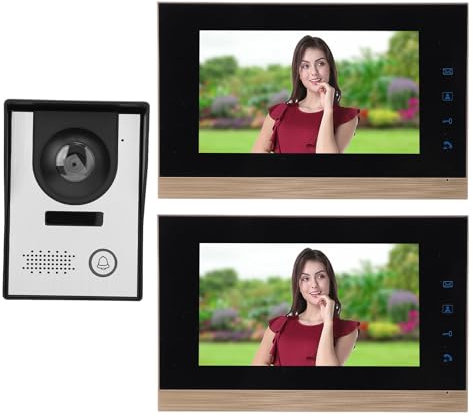 Goshyda di Videocitofono Cablato, Videocitofono con 2 Schermi Interni, Supporta Videocitofono, Sblocco, Telecamera di Sicurezza Visiva per Casa, Appartamento, Villa (Spina europea)