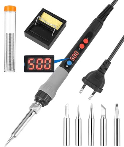 Zhufas Saldatore a Stagno, Saldatore Kit 110W,Temperatura Regolabile180 ℃-500 ℃ Stagnatore Elettrico,Stagnatore Elettrico con ON/OFF con 5 Punte di Saldatura,per Saldatore per Saldature di Riparazione