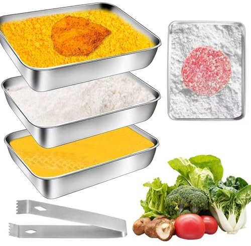 Bcuuozeeing Set di 3 ciotole in acciaio inox, 25 cm x 19 cm x 5 cm, ciotole per panierstraße in acciaio inox, per cotolette, carne, pesce e verdure