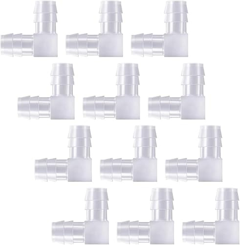 10 Pcs 3/8 Inch Plastic 90 Degree Hose Barb Elbows, Transparent L Tube Connectors, 2 Way Equal Barbed Joint Adapters for Boat Aquarium Hose Fittings