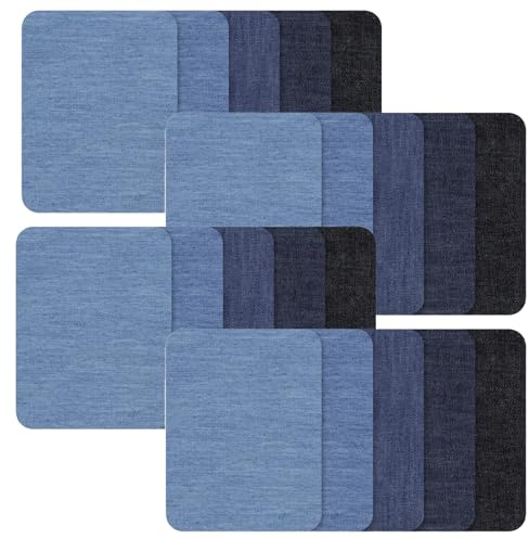 20 Pièces Patches à Repasser,Tissu Thermocollant Jean,Tissu Autocollant Reparation,Kit Patchs de Réparation pour Vêtements Doudoune Veste Trous de Réparation(9.5x12.5cm)
