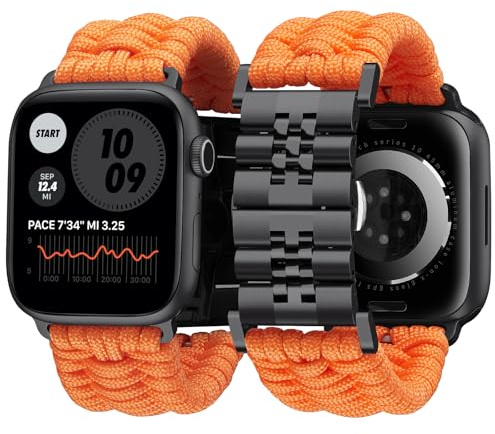 BINLUN Kompatibel mit Apple Watch Armband 49mm 46mm 45mm 44mm 42mm 41mm 40mm 38mm Geflochten 550 Paracord Stahl Sport Armbänder Kompatibel mit iWatch Ultra3/2/1 SE3/2/1 Series 11/10/9/8/7/6/5/4/3/2/1