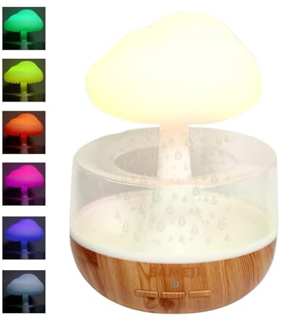 Huehkir Humidificateur de nuage de pluie, humidificateur à goutte d'eau - Humidificateur d'air de 400 ml de champignons avec 7 couleurs Lumière de nuit à LED - Diffuseur d'aromathérapie, fontaine de