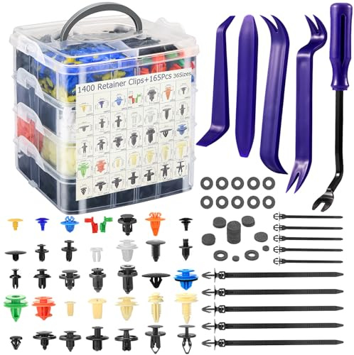 Uolor 1565PCS Clips de Fixation Voiture Universel, 36 Tailles Rivet Plastique Auto avec Outil de Démontage | Kit Carrosserie Pare-Chocs, Portes, Garde-Boue | Compatible Ford, Toyota, Honda