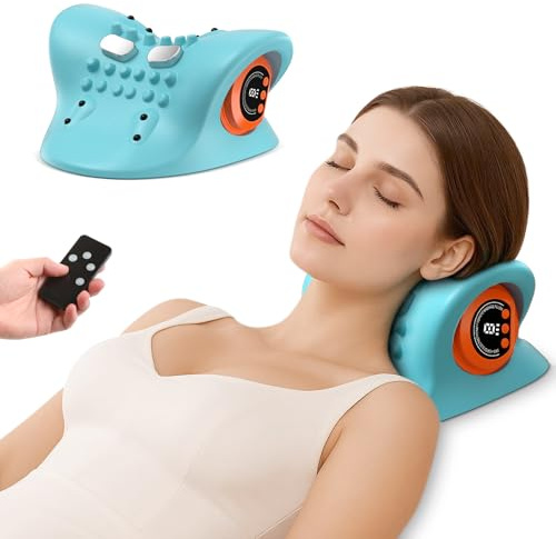 Neck Massager 2026 Portable Neck Traction Device,Cervical with Heating & Vibration–Relieve Muscle Tension,4-in-1 Neck Customizable Massage Modes with Wireless Remote Control