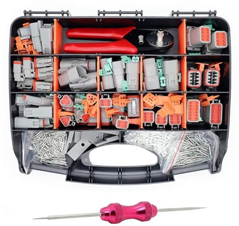 Deutsch Connector Kit, 528 Pcs Automotive Electrical Connectors Set Use for Deutsch DT Series, Waterproof Deutsch Terminal Crimp Tool Mechanic Tools, 2 3 4 6 8 12 Pin Connectors
