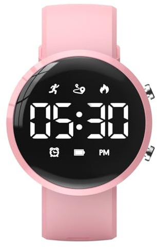 Focwony Digitale Fitness-Tracker-Uhr für Kinder, wasserdichte Armbanduhr mit Schrittzähler/Distanz/Kalorien/Stoppuhr/Wecker, tolles Jungen, Mädchen, Kinder und Teenager (Rosa)