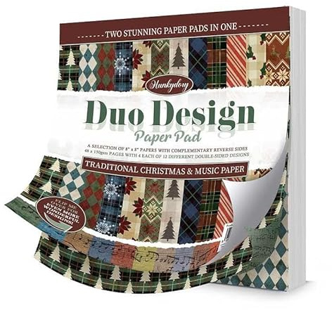 Hunkydory Papierblöcke, Duo-Design, traditionelles Weihnachts- und Musikpapier