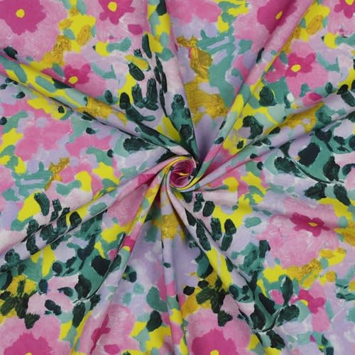 EcoVero Viskosestoff Meterware – nachhaltiger Bekleidungsstoff Blumenmuster bunt – weich & pflegeleicht – Breite 138 cm