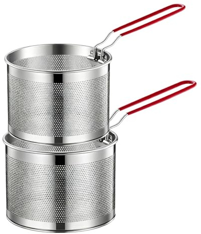 2-teilig Edelstahl Siebkorb Set - Küchensieb mit Abnehmbarem Griff & Frittierkorb - Vielseitig für Nudeln, Pommes, Gemüse - Spülmaschinenfest & Rostfrei - Ideal zum Waschen, Abtropfen, Frittieren