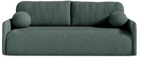 Dreisitzer Sofa mit Schlaffunktion und Bettkasten, Schlafsofa mit Stauraum und Federkern, Couch mit Rückenpolstern, losen Kissen, modernes Schlafsofa mit Bettfunktion (Dunkelgrün, 206x95x87 cm)